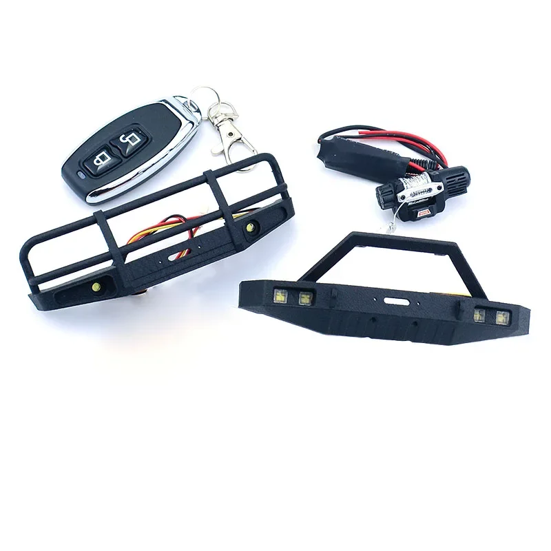 FMS FCX18 LC80 LED Simulation Front Bumper with Lights Winch Controller for 1/18 RC Rock Crawler Car FMS FCX18 Toyota Truck