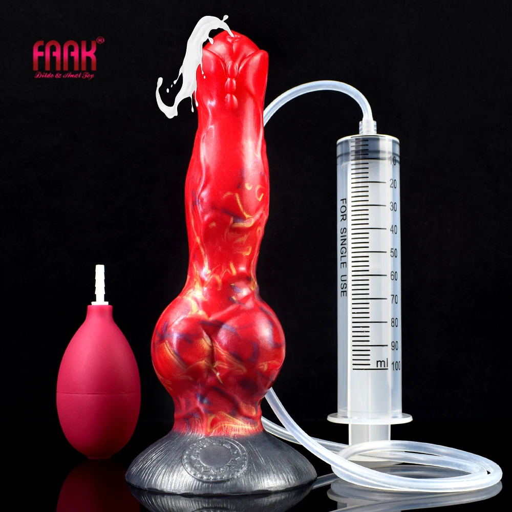 FAAK Large Knot Dog Ejaculation Dildo With Sucker Silicone Multi Color Squirting Penis Spray Liquid Function Sex Toys For Women