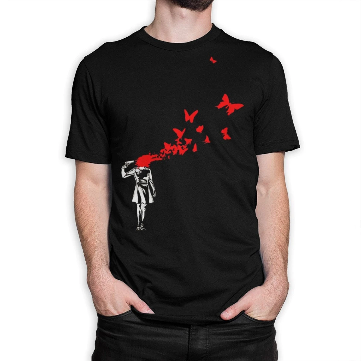 Summer Hot Selling Banksy Suicide Girl T-shirt/100% Cotton Tee Men's Short Sleeved T-shirt