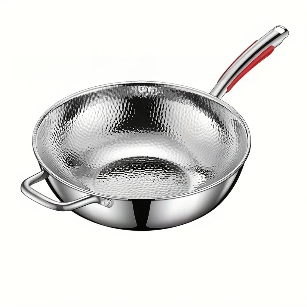 

Stainless Steel Frying Pan Nonstick Cooking Skillet Household Flat Bottomed Uncoated Wok Easy to Clean for Home Kitchen Cookware