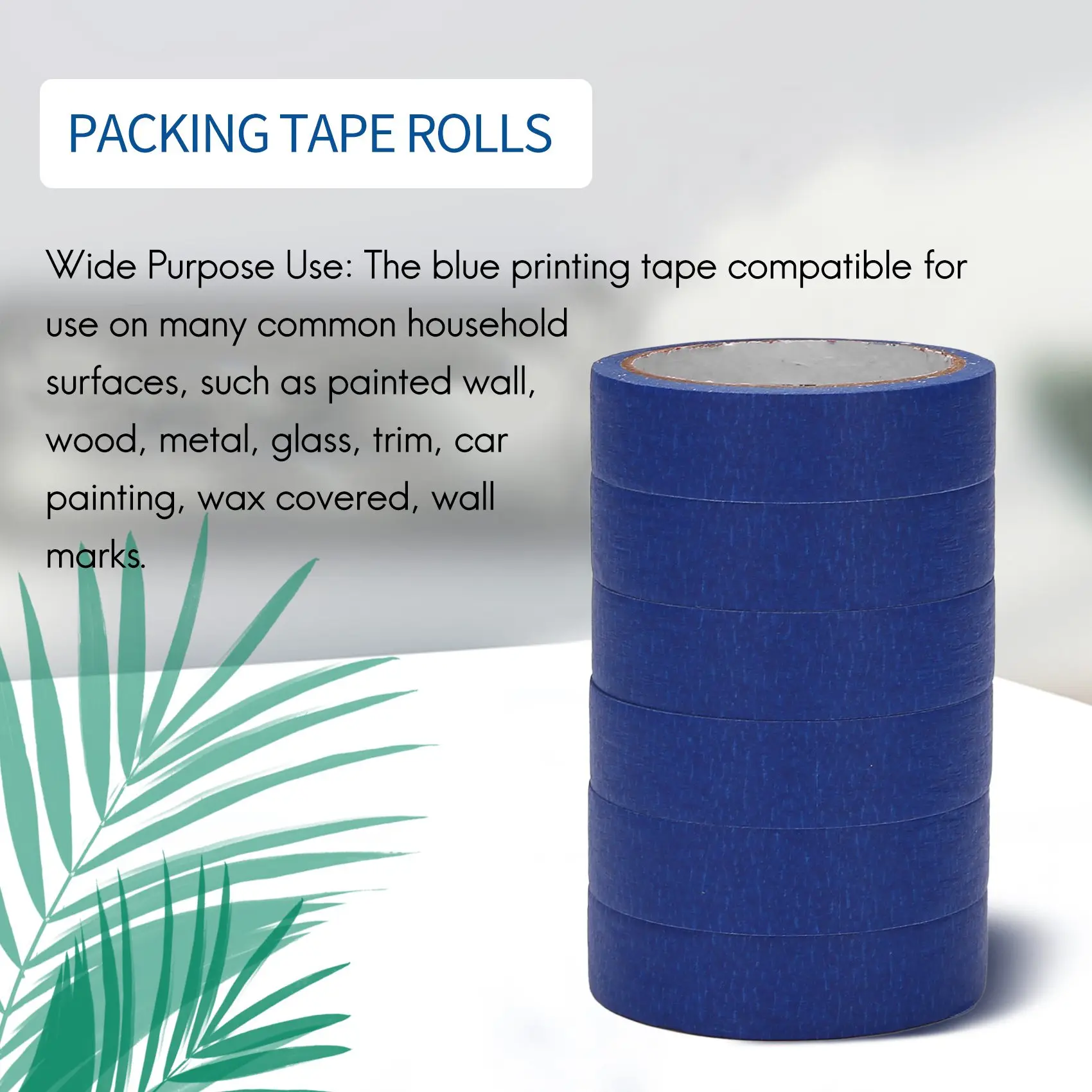 ABFU-Blue Painters Tape Masking Tape 1 Inch, DIY Or Professional Painter (6 Pack,22Yard Per Roll)