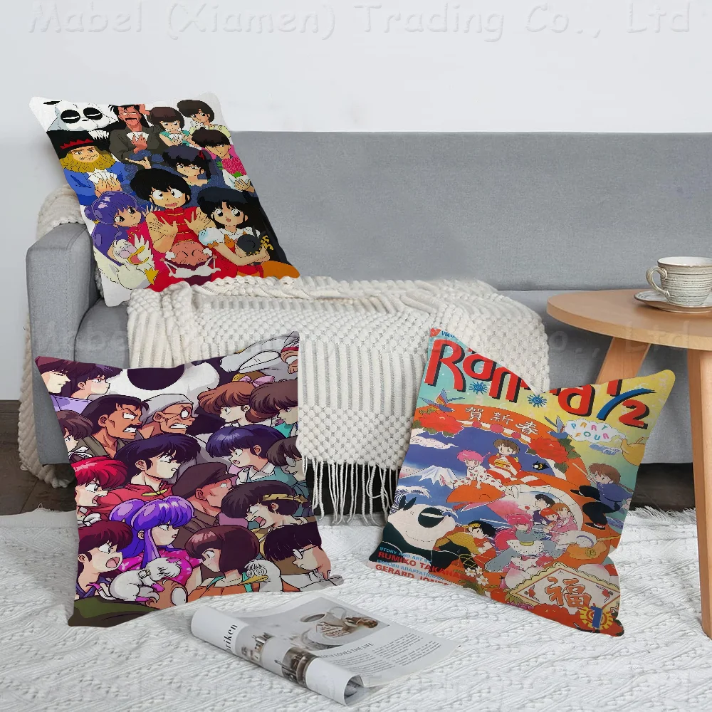 Anime Ranma 2 1 Pillow Covers Cartoon Sofa Decorative Home Double-sided Printing Short Plush Cute Cushion Cover