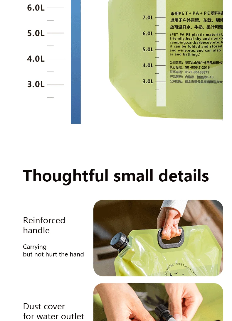 BISINNA Outdoor Mini Folding Water Bag Camping 8L Large Capacity Portable Water Bag Thickened Soft Food Grade Water Storage Bag
