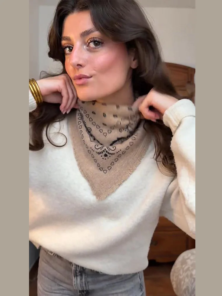 

Chic Knitted Print Bandana Square Scarf Women Lightweight Breathable 2026 Casual Daily Commute Fashion Female Accessories