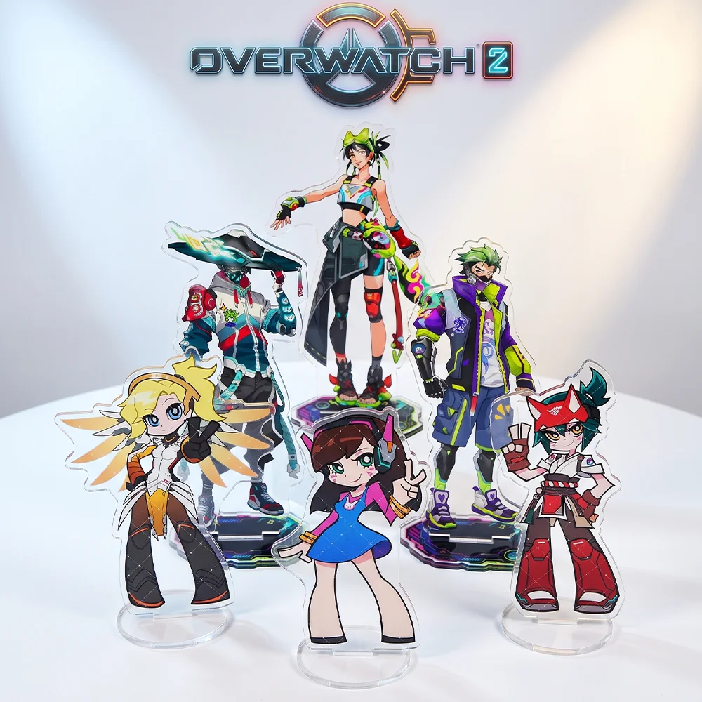 Hot Game Overwatch 2 D.Va Kiriko Mercy 15CM 10CM Acrylic Stand Keychain Desktop Tabletop Ornament Gamer Fans Collectible Gift
