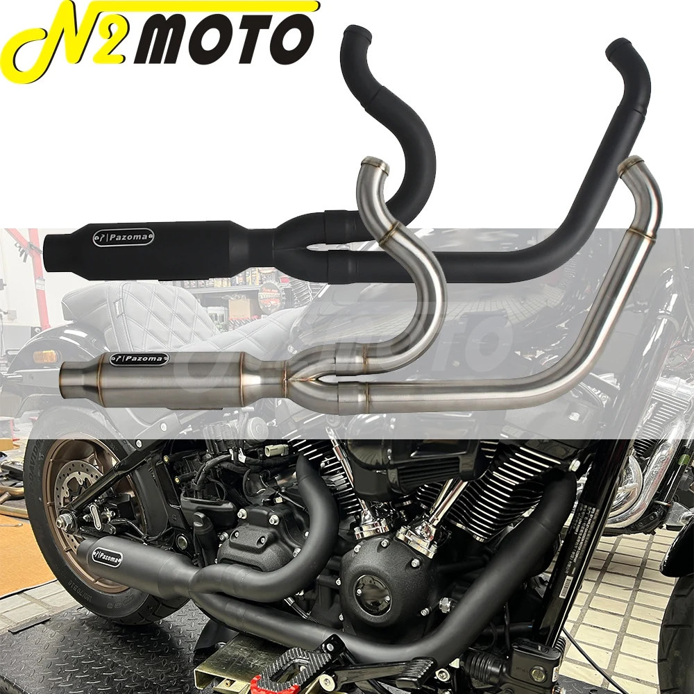 

2 into 1 Complete Exhaust Muffler Motorcycle Big Bore Full For Harley Softail M8 Low Rider ST S FXLRST FXRST FXLR FXLRS
