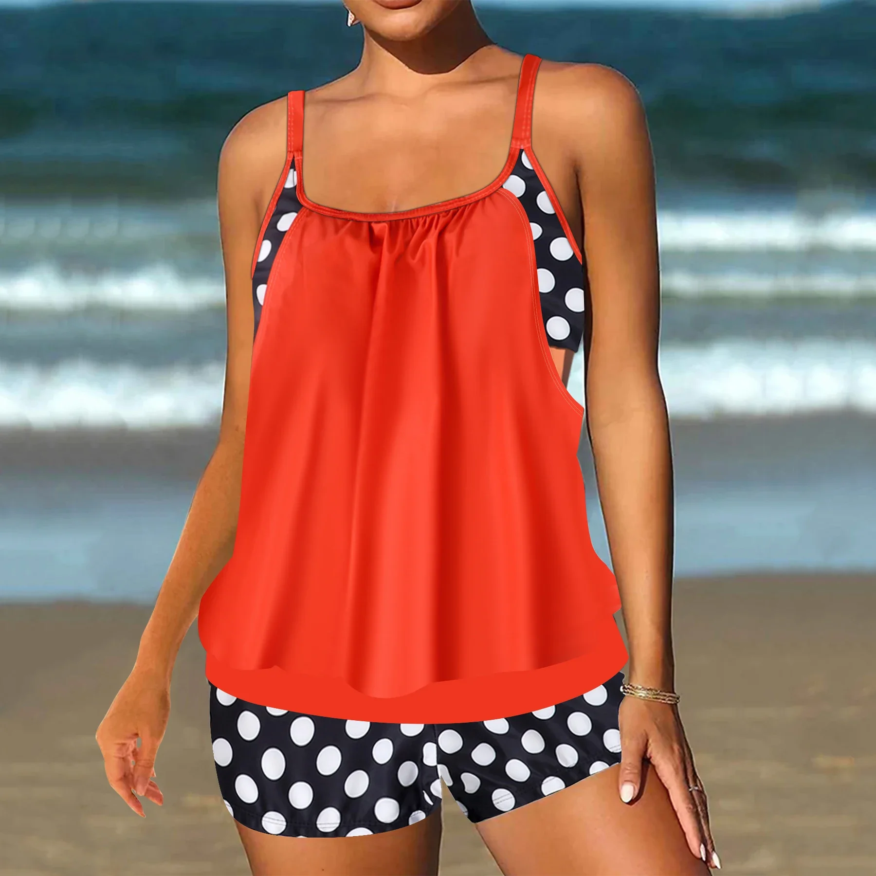 Set tankini con scollo a V con stampa floreale, costume da bagno bikini sexy estivo in due pezzi, costumi da bagno e abbigliamento da donna, costumi da bagno alla moda