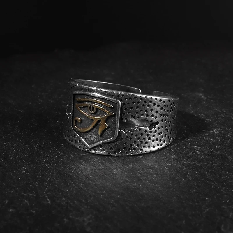 Fashionable and Creative Ancient Egyptian Eye of Horus Adjustable Ring Motorcycle Punk Hip-Hop Jewelry Gift for Men and Women