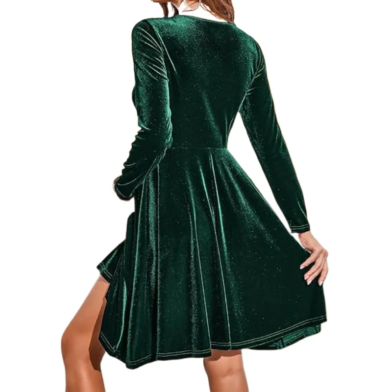 Fashion Women Velvet Party Mini Dress Autumn and Winter New Explosive Long-sleeved Velvet Small Dress