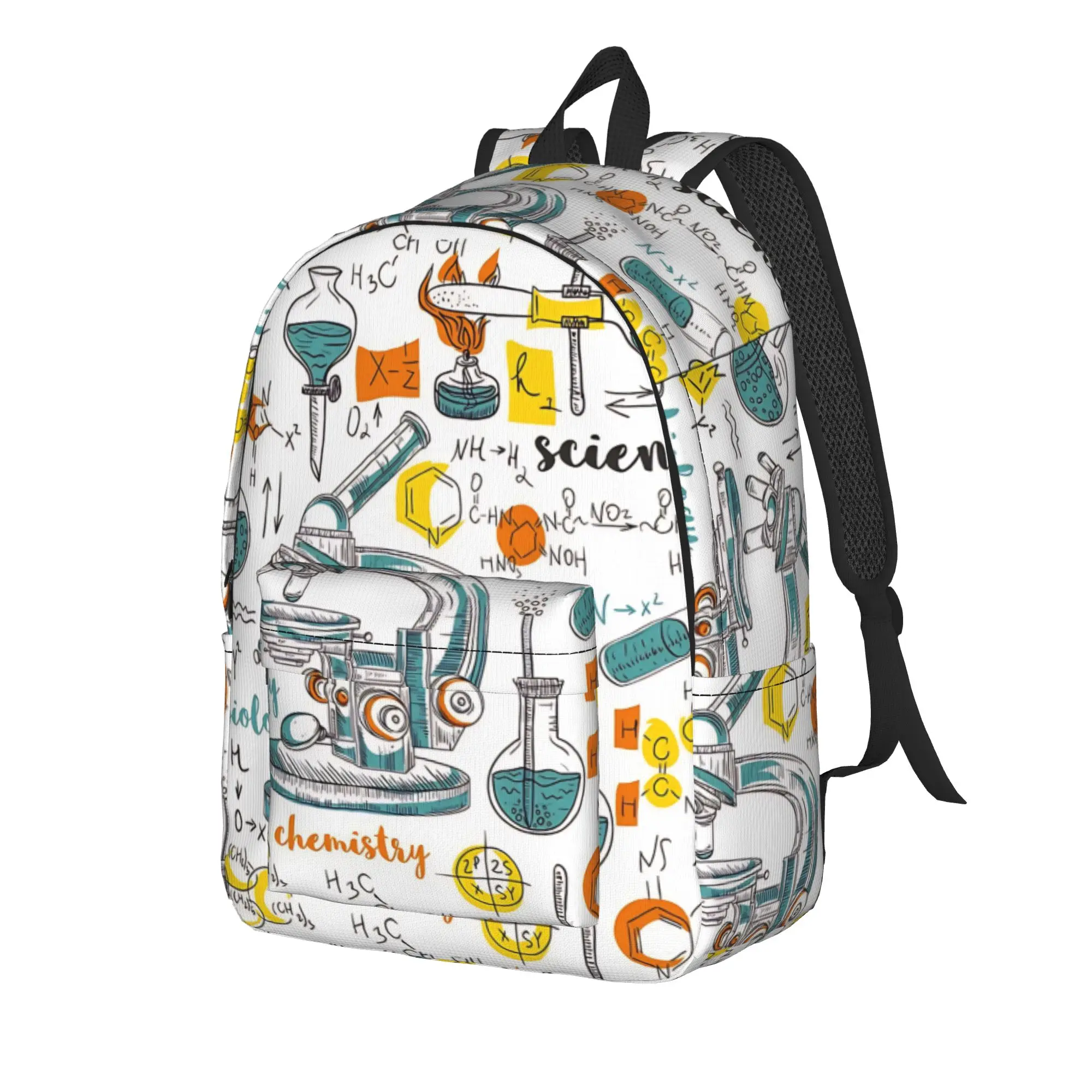 Chemistry Science Test Tubes Lab School Subject Backpack Student Unisex Polyester Outdoor Backpacks Durable School Bags Rucksack