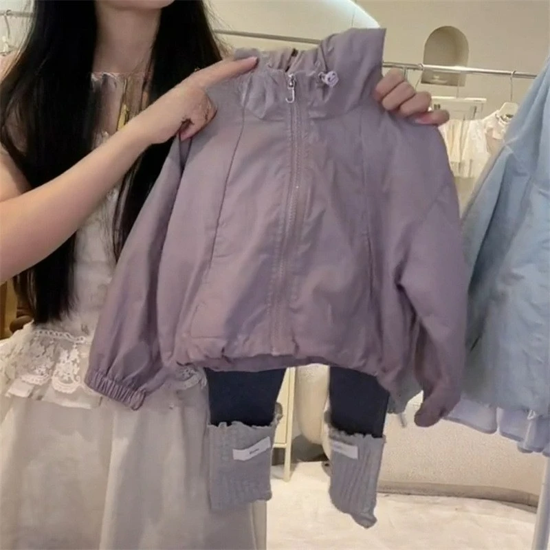 

Ветровка в корейском стиле для девочек, осенняя новая стильная детская модная повседневная куртка с капюшоном + леггинсы, брючный костюм