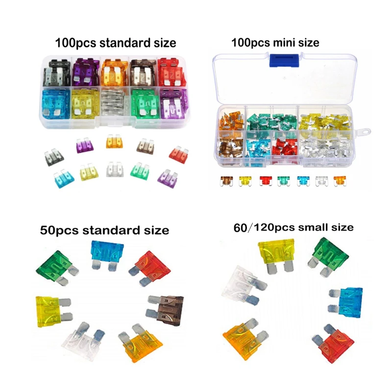 50-120PCS Car Fuses 2A 3A 5A 7.5A 10A 15A 20A 25A 30A 35A 40A Assortment with Box Auto Blade Type Fuse Set