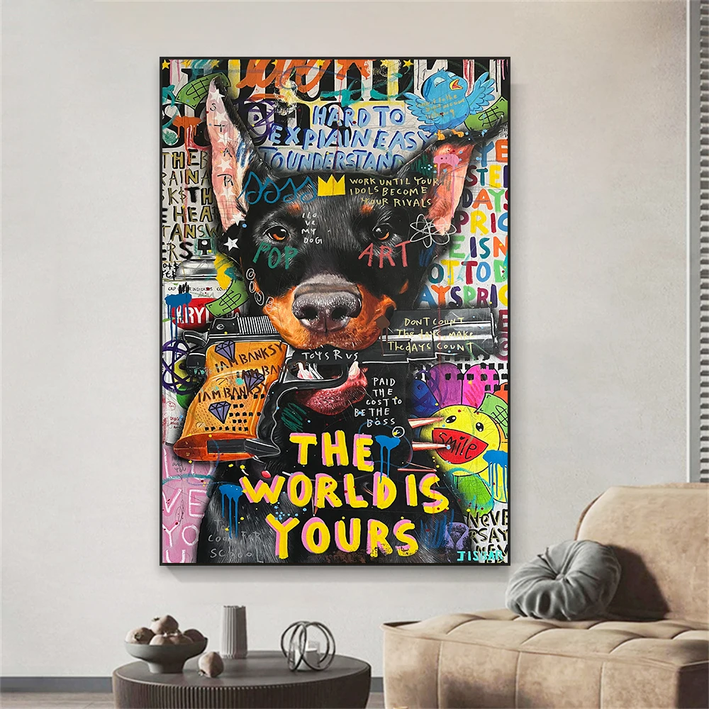 Graffiti Animal Dog Oil Painting Print Graffiti Abstract Canvas Painting Vintage Modern Portrait Wall Art Poster Bedroom Decor