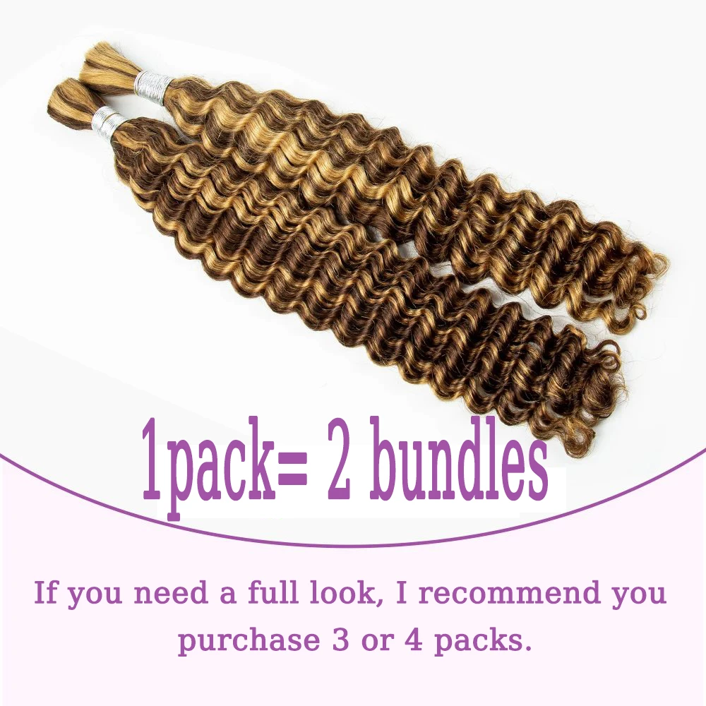 Nabi Boho Braid Human Hair Bulk Deep Wave Honey Blonde# 4/27#Hair Bundles Extentions No Weft Bulk Hair Bundles for Black Women