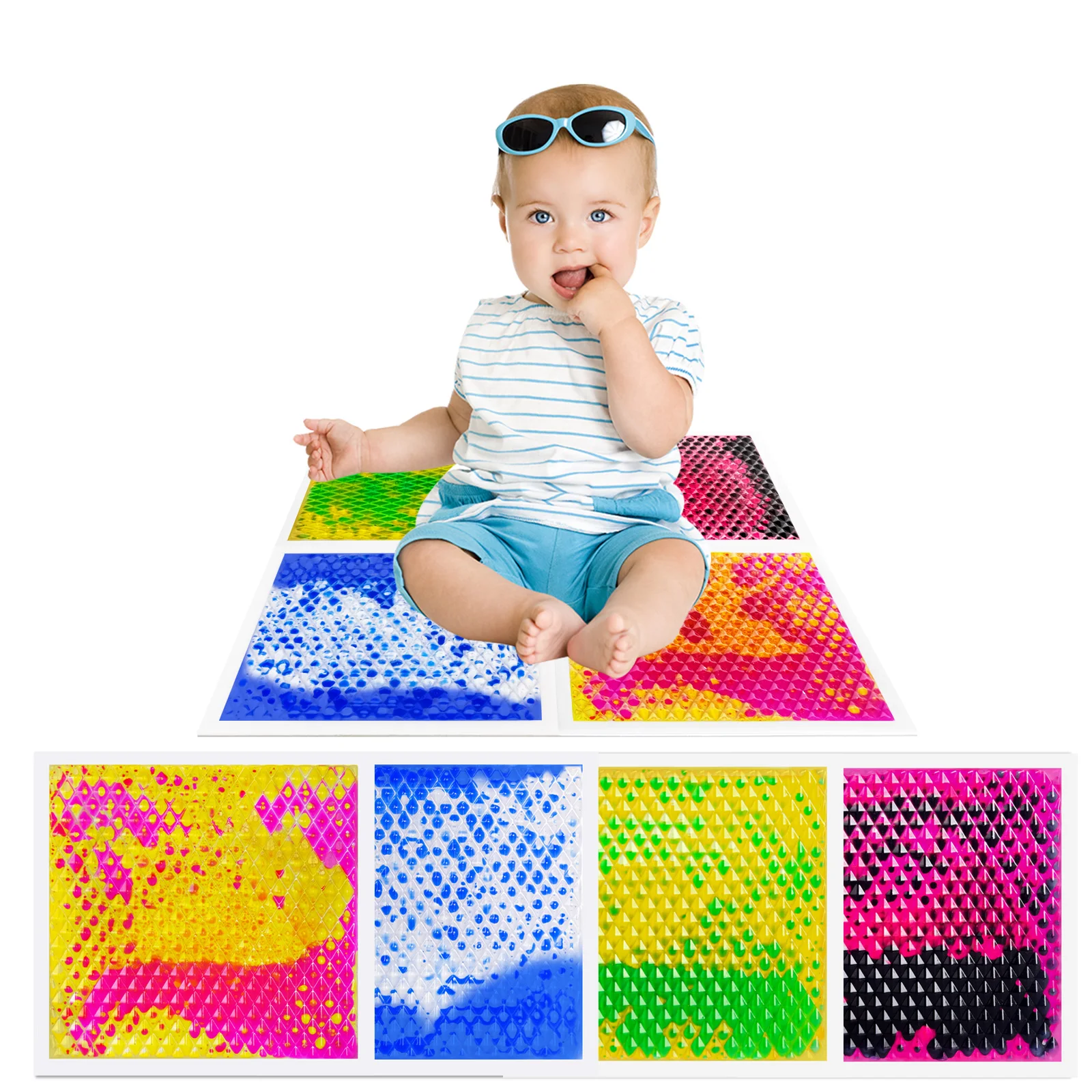 بلاط ألوان حسية تفاعلية للأطفال الصغار، مربعات أرضية مشرقة للأطفال، سجادة لعب تعليمية غير سامة #2