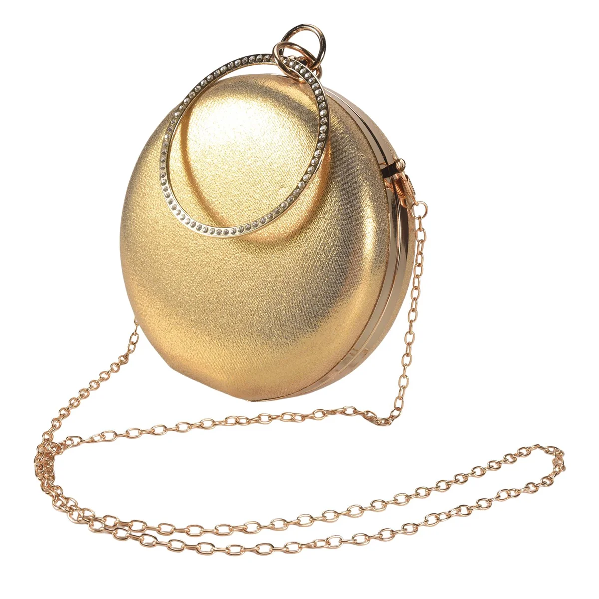 ABQR Round Shaped Women Evening Bags Diamonds Simple Clutches Chain Shoulder Bags Gold