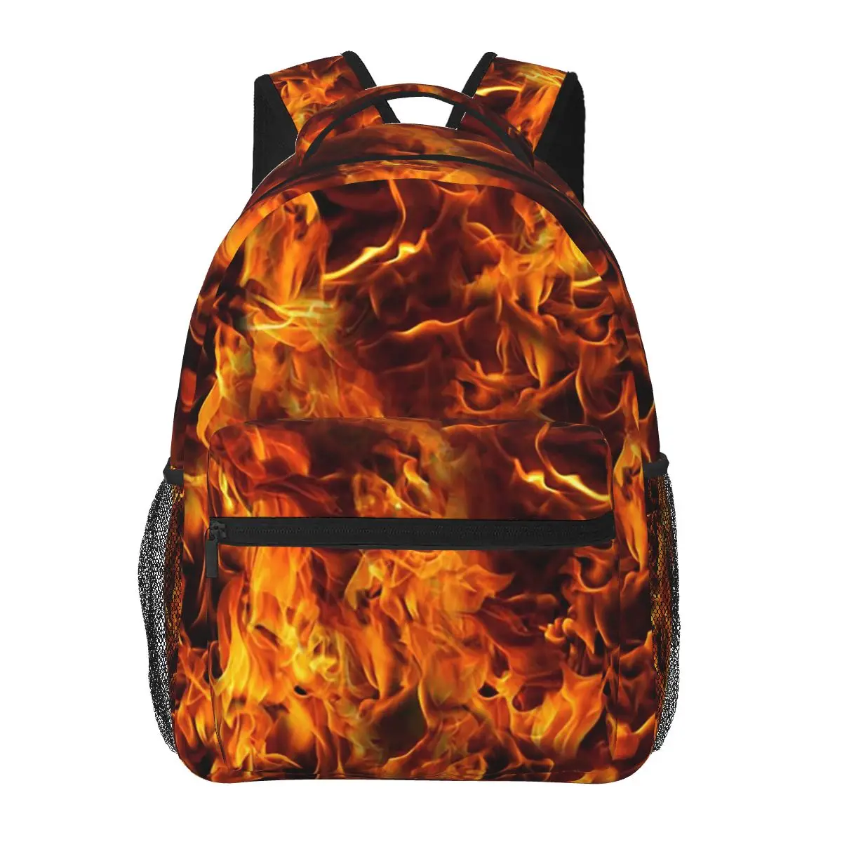 Mochila con patrón de fuego y llamas para niños y niñas, morral escolar de dibujos animados, bolso de hombro de gran capacidad