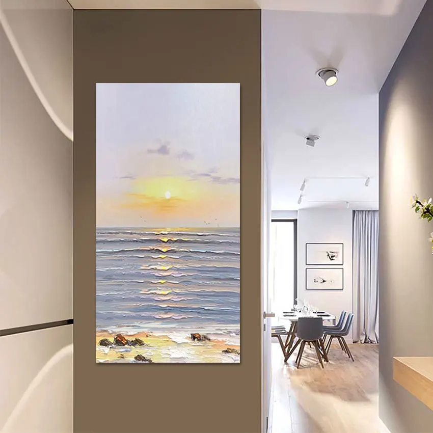 لوحات تجريدية لغروب الشمس، جدار فني بتصميم أكريليك، عمل فني كبير للمطاعم، صورة المناظر الطبيعية، ديكور قماشي بدون إطار