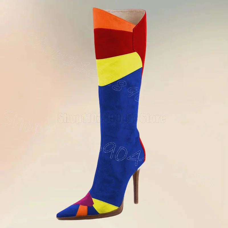 

Colorful Tangram Design Pointed Toe Boots Side Zipper Women Shoes Thin High Heels Party Banquet Dating 2024 Zapatos Para Mujere