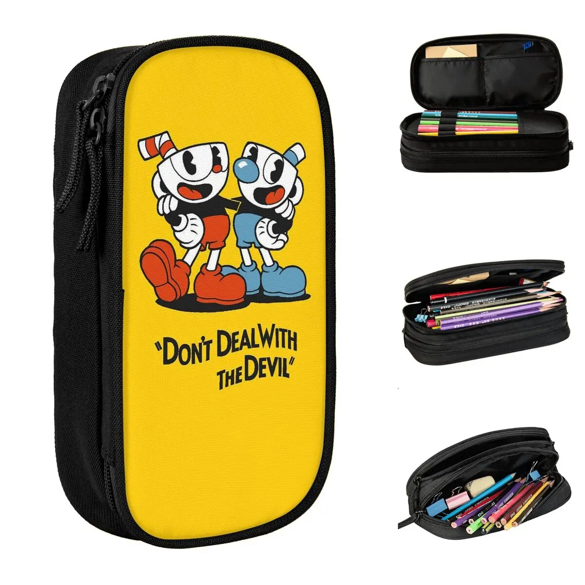 cuphead jogo lapis cases criativo caneta caixa bolsas criancas grande armazenamento material escolar presentes lapis bolsa 01