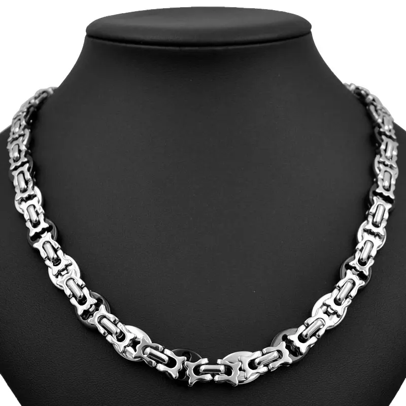 SUNNERLEES 316L Stainless Steel Necklace Bracelet Set 10mm Geometric Byzantine Link Chain Gold Silver Color Men Women SC72 S