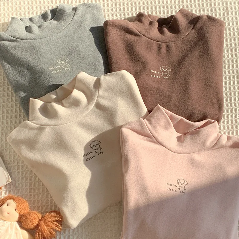 Soft and Comfortable Children Long Sleeve Solid Color T-Shirt with Half High Neck Suitable Autumn and Winter Cold Season Wearing 3