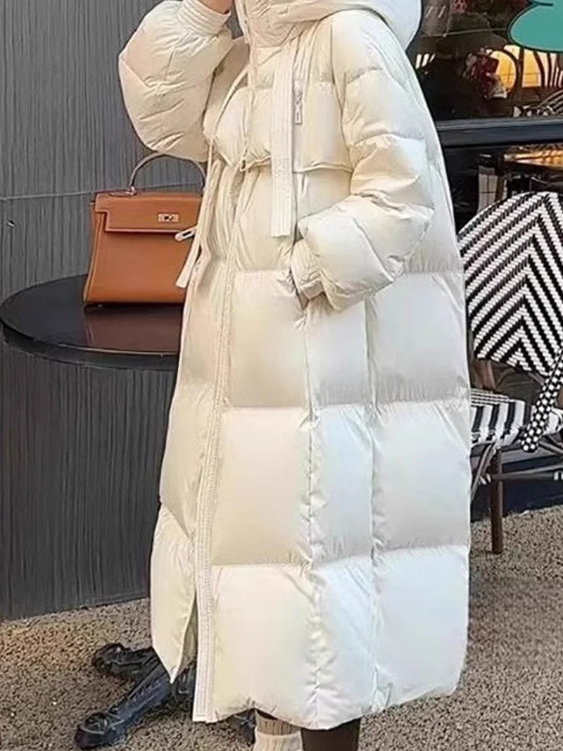 

ROUJE KEFSS Women's Thickened Loose Hooded down Jacket Autumn Winter New Style Mid-Length Outerwear Bread Coat