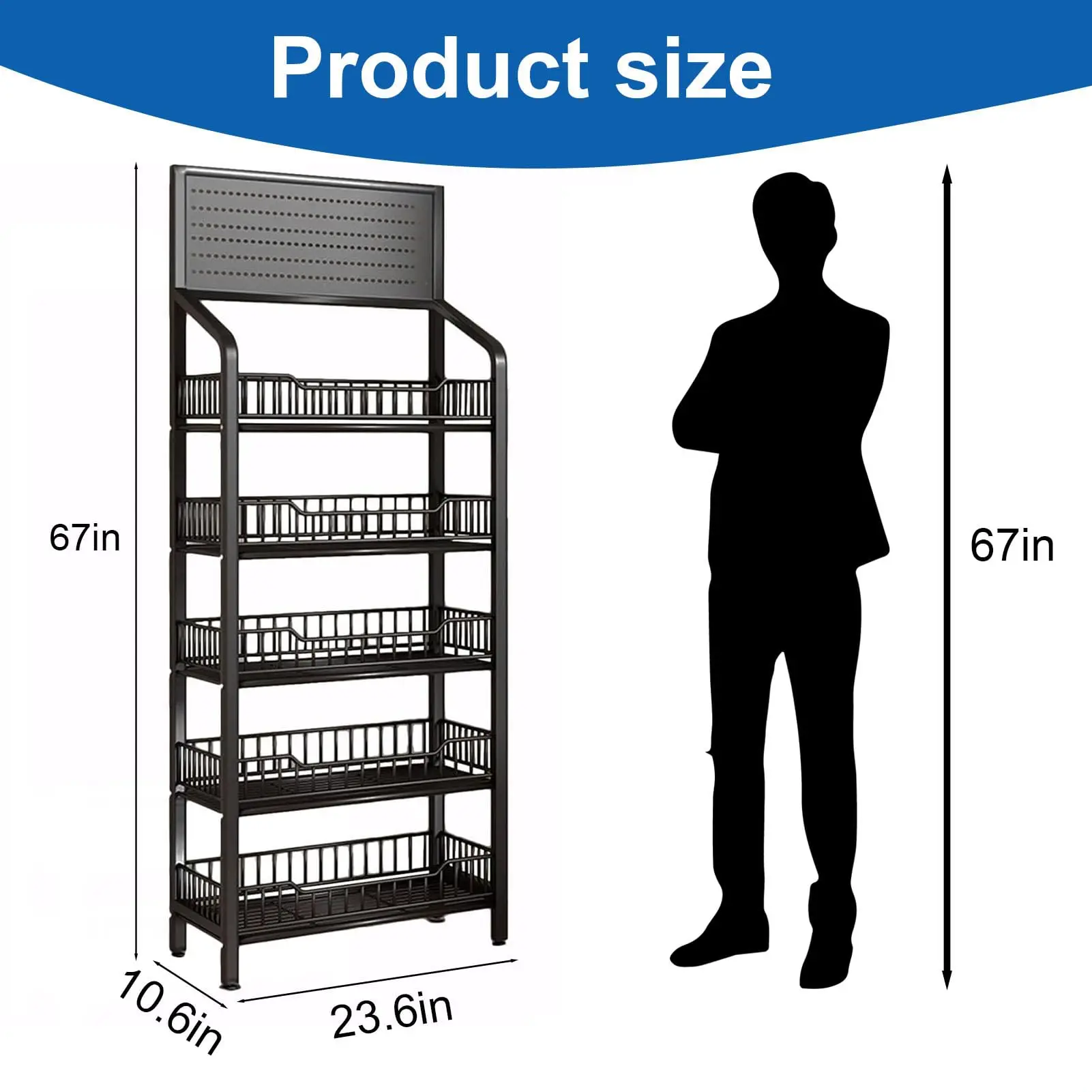 Commercial Display Stand 5 Tier Metal Retail Display Rack With 12 Hooks 4 Wheels For Store Business