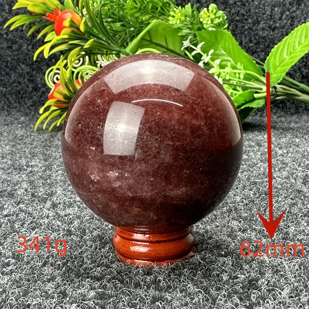 Natural Gemstone Strawberry Crystal Ball Red Mica Inclusion Quartz Home Decor Gifts Spiritual Prayer Meditation Crystal Stone He