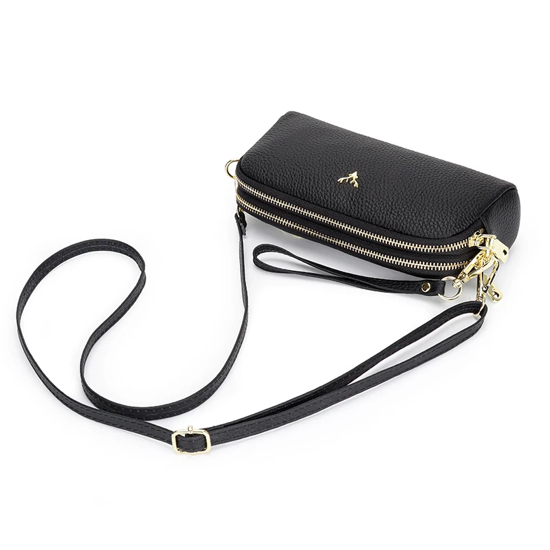 Fashion Shoulder Bag Genuine Leather Women Messenger Bags Female Double Zipper Phone Purse Ladies Small Crossbody Bags Clutch