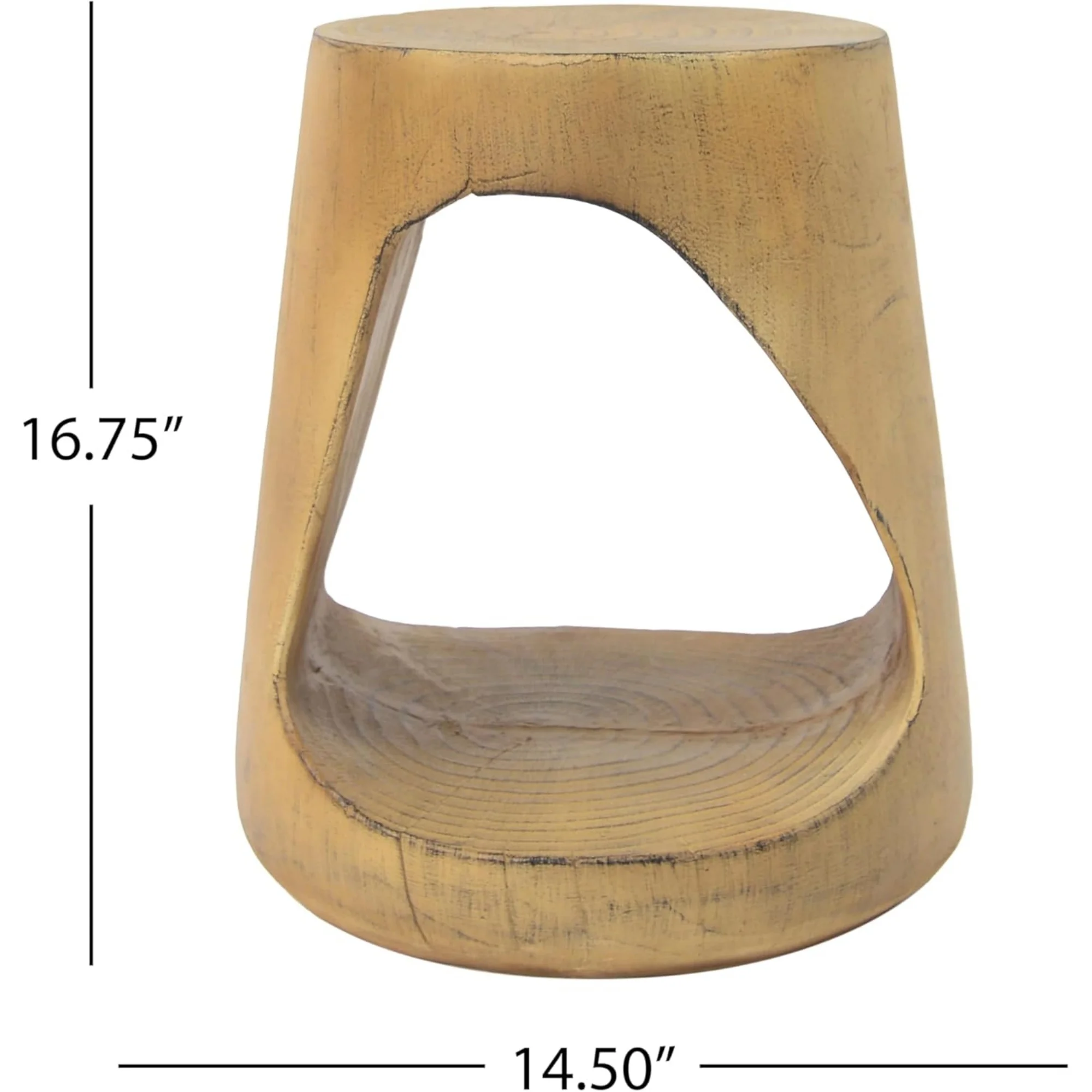 Outdoor Side Table,Hollow Design End Table,Patio Garden Stool Table,Decorative Accent Table for Patio Balcony Beach Pool Side,Lightweight Concrete,Wood Like Texture,Natural