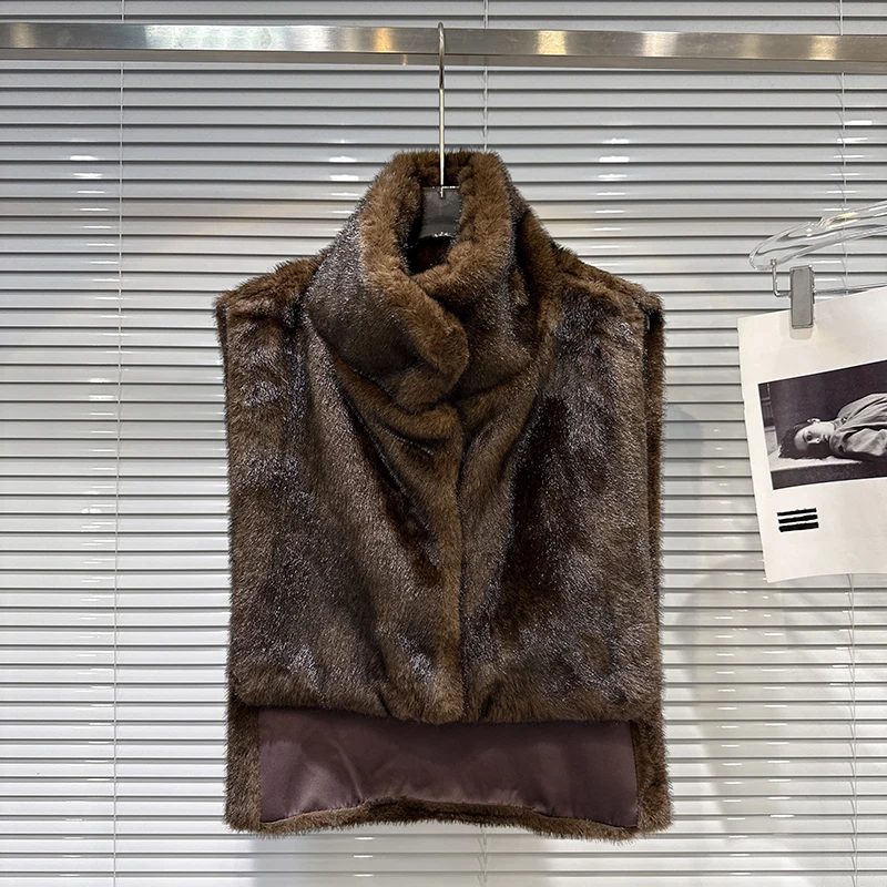 

Autumn Winter Irregular Fur Shawl Stand Collar Vest Women White Duck Down Sleeveless Cardigan Vest Female Warm Casual Waistcoats