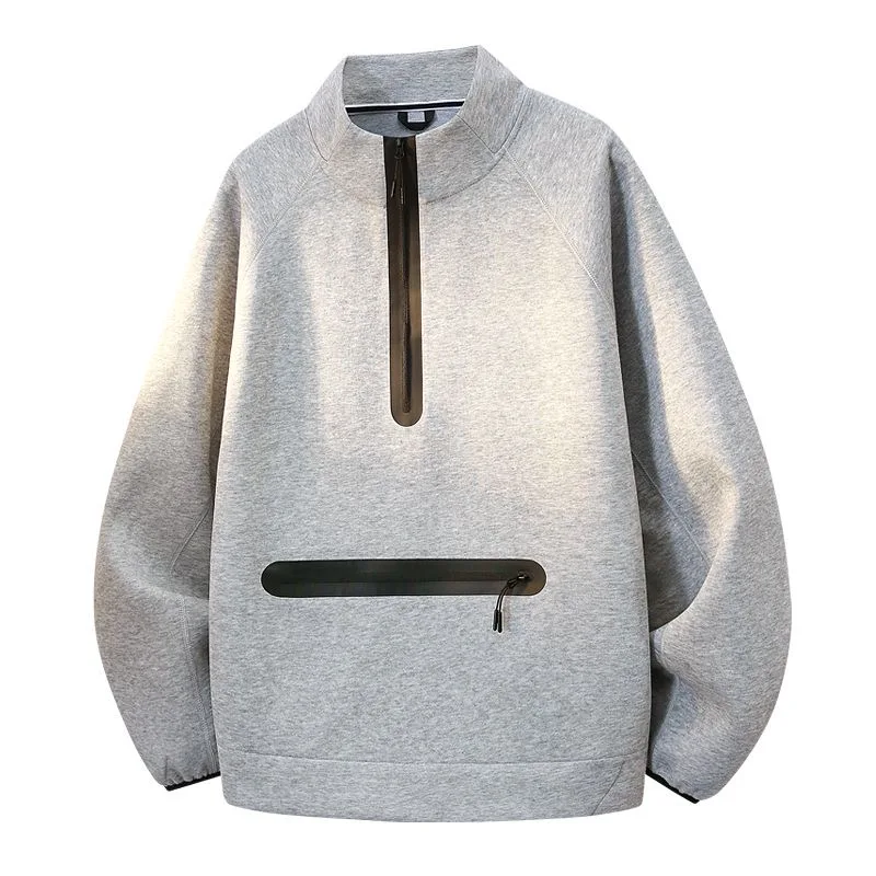 Spring and Autumn New Solid Color Outdoor Sports Multi-pocket Pullover Sweatshirt Men's Casual Loose Breathable Plus Size Top