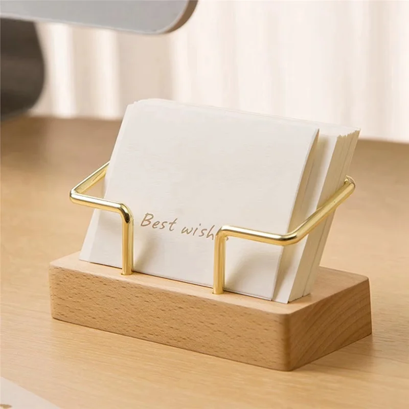 Wooden Business Card Holder Metal Desk Use Stand For Office Desk Organizer Name Card Compact Portable Design For Everyday Use