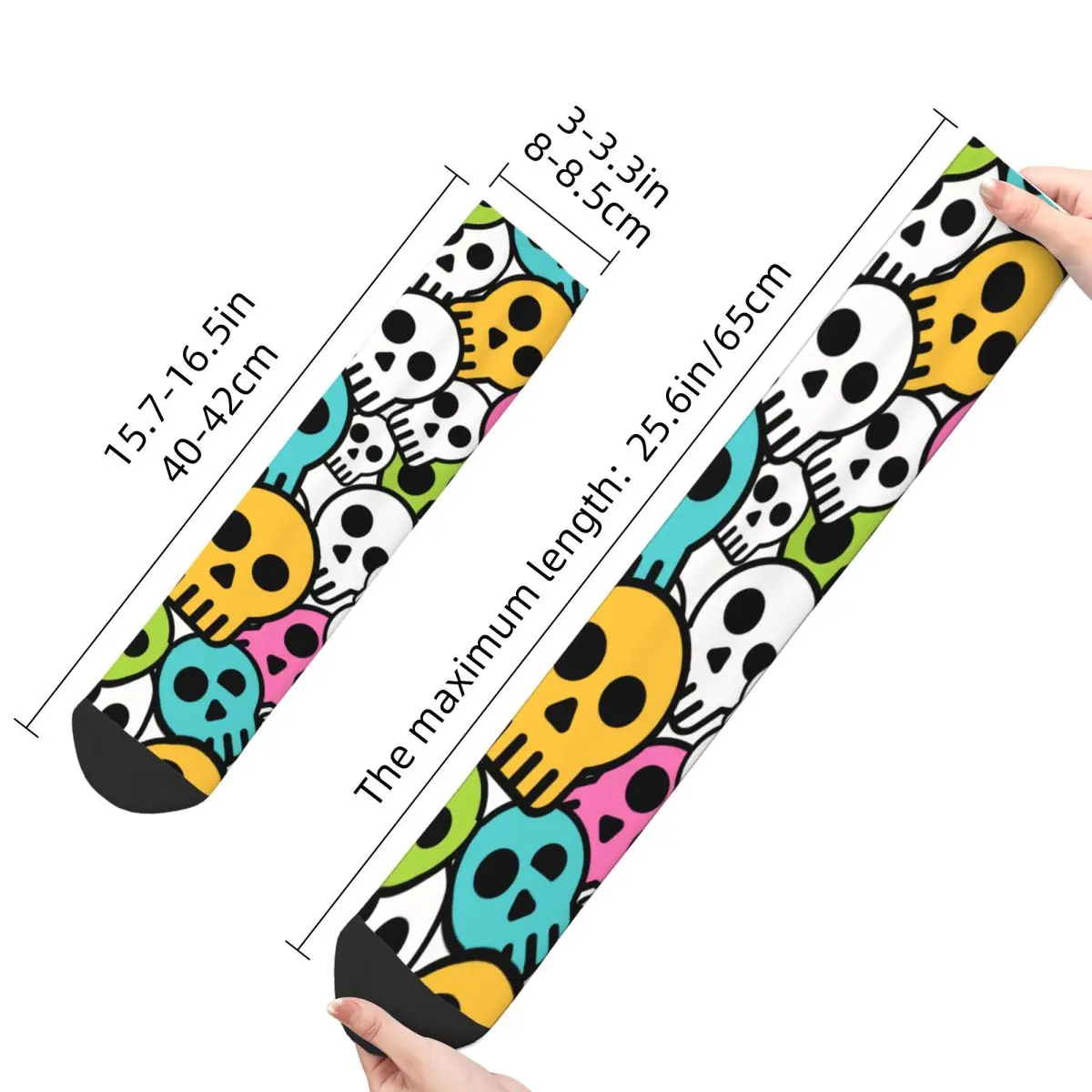 Vintage Colorful Skulls Men's Socks Skull Style Unisex Hip Hop Seamless Printed Funny Crew Sock Gift