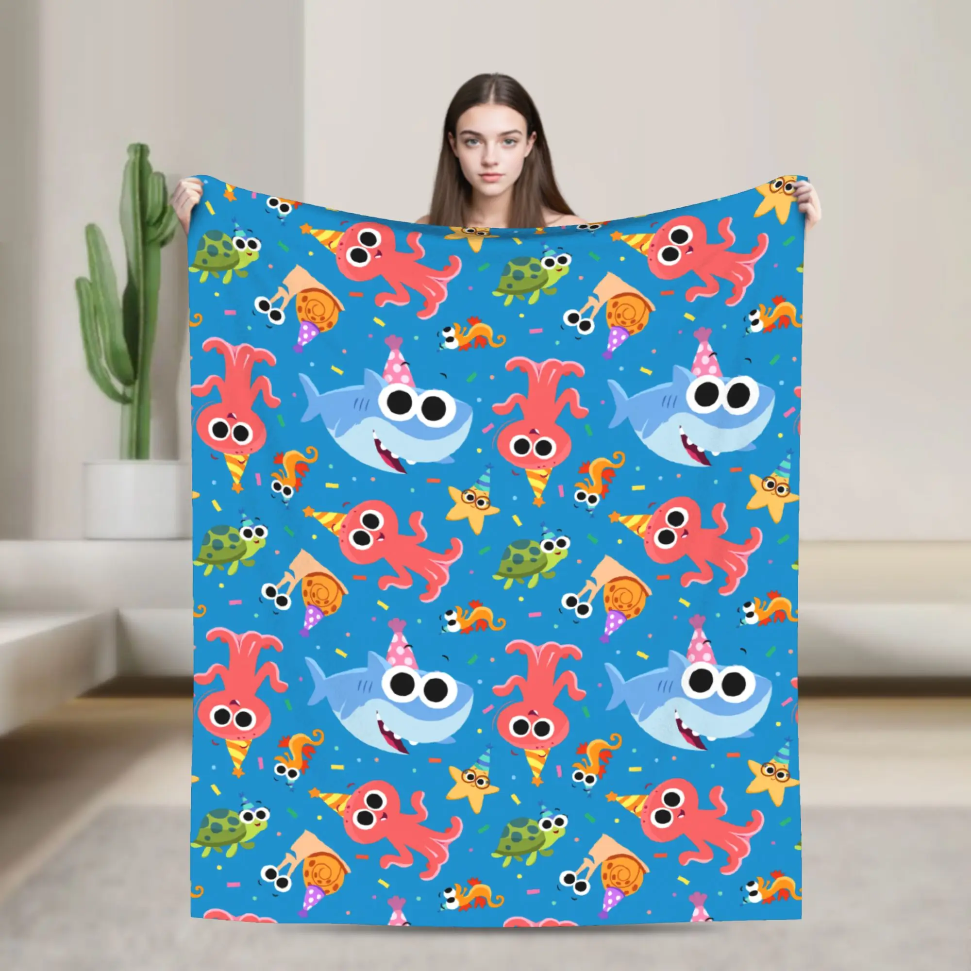 Warm Soft Blanket Picnic Finny the Shark Confetti Birthday Throw Blanket Super Simples Flannel Bedspread For Sofa Bed Cover