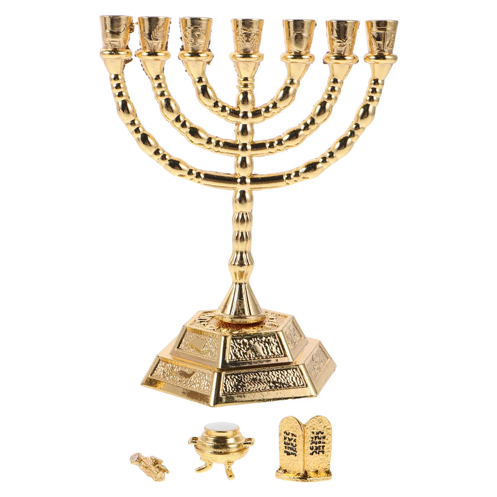 1 Set Jewish Ark Holder Menorah 7-Branch Hanukkah Shabbat Table Centerpiece Religious Candlesticks Decorative Candlestick