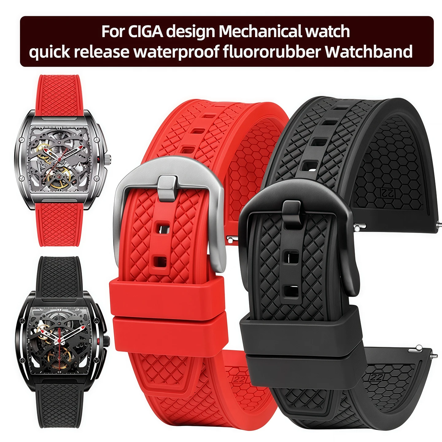 

Viton Watchband For CIGA design Mechanical watch barrel shaped J/MY/X series 20 22MM Quick release men's Watch accessories