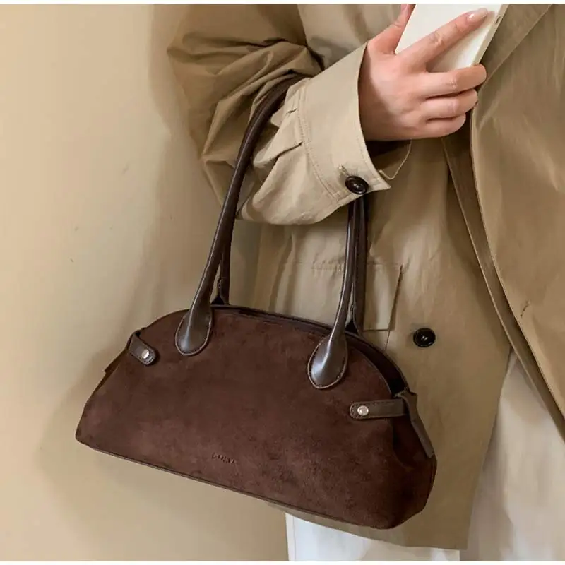 

Сумка в стиле ретро, осенняя модная замшевая высококачественная простая классическая сумка на плечо, кошелек на горизонтальной молнии, новая повседневная универсальная сумка-подушка