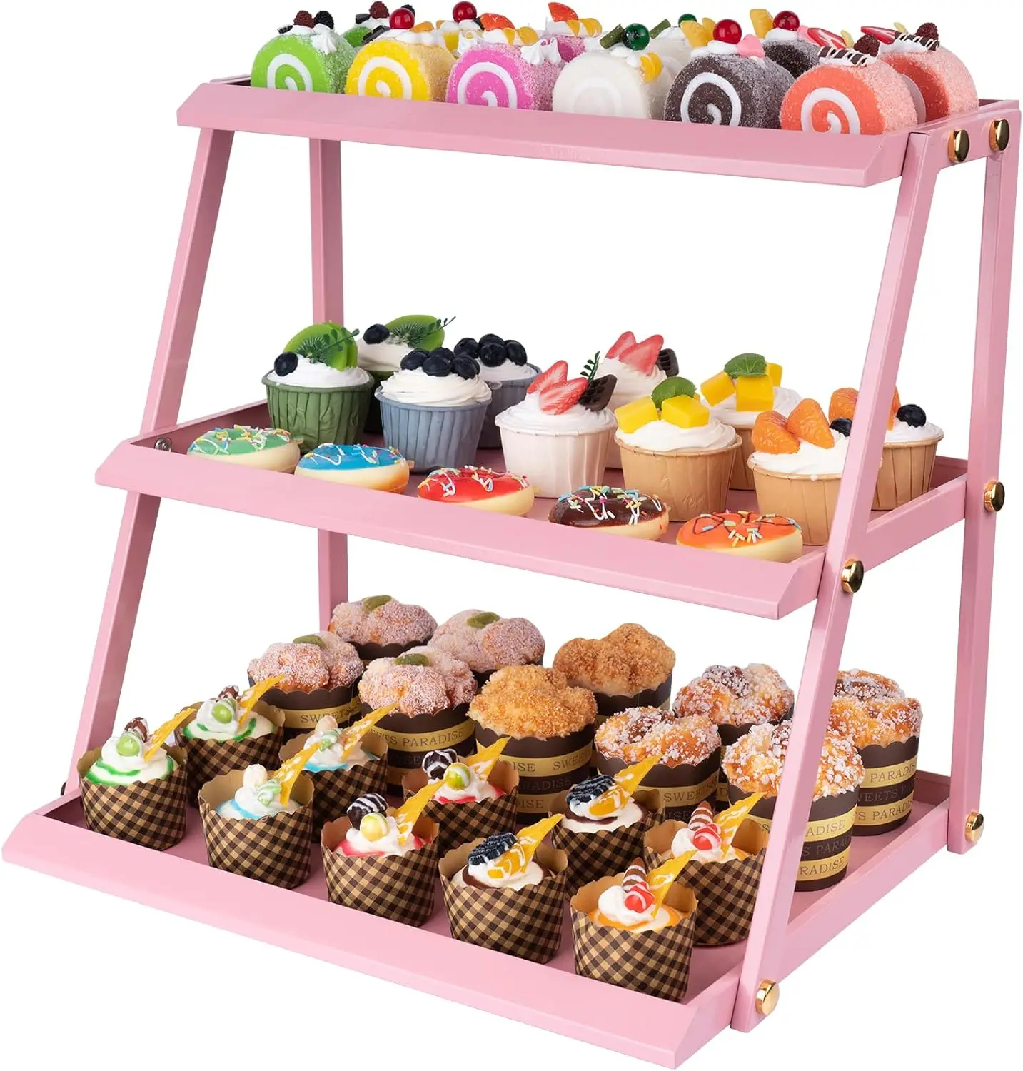 

Thickened metal 3 Tier Cupcake Stand with Pink Coating - Elegant Dessert Tower- Cookie Tray Rack- Tea Party Serving Plat