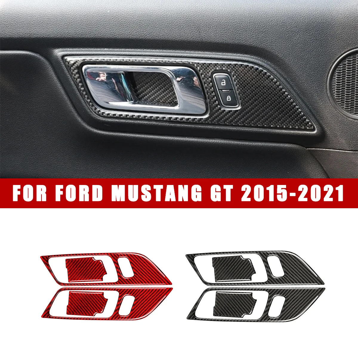 

For Ford Mustang GT 2015-2021 Accessories Carbon Fiber Styling Interior Car Door Handle Frame Decoration Stickers Trim Cover