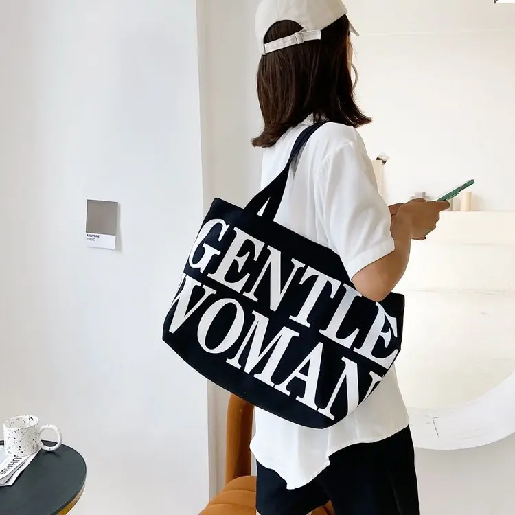 Tote informal de lona grande para mujer, eslogan suave con letras en inglés, estilo francés, Simple, minimalista, ligero, para verano