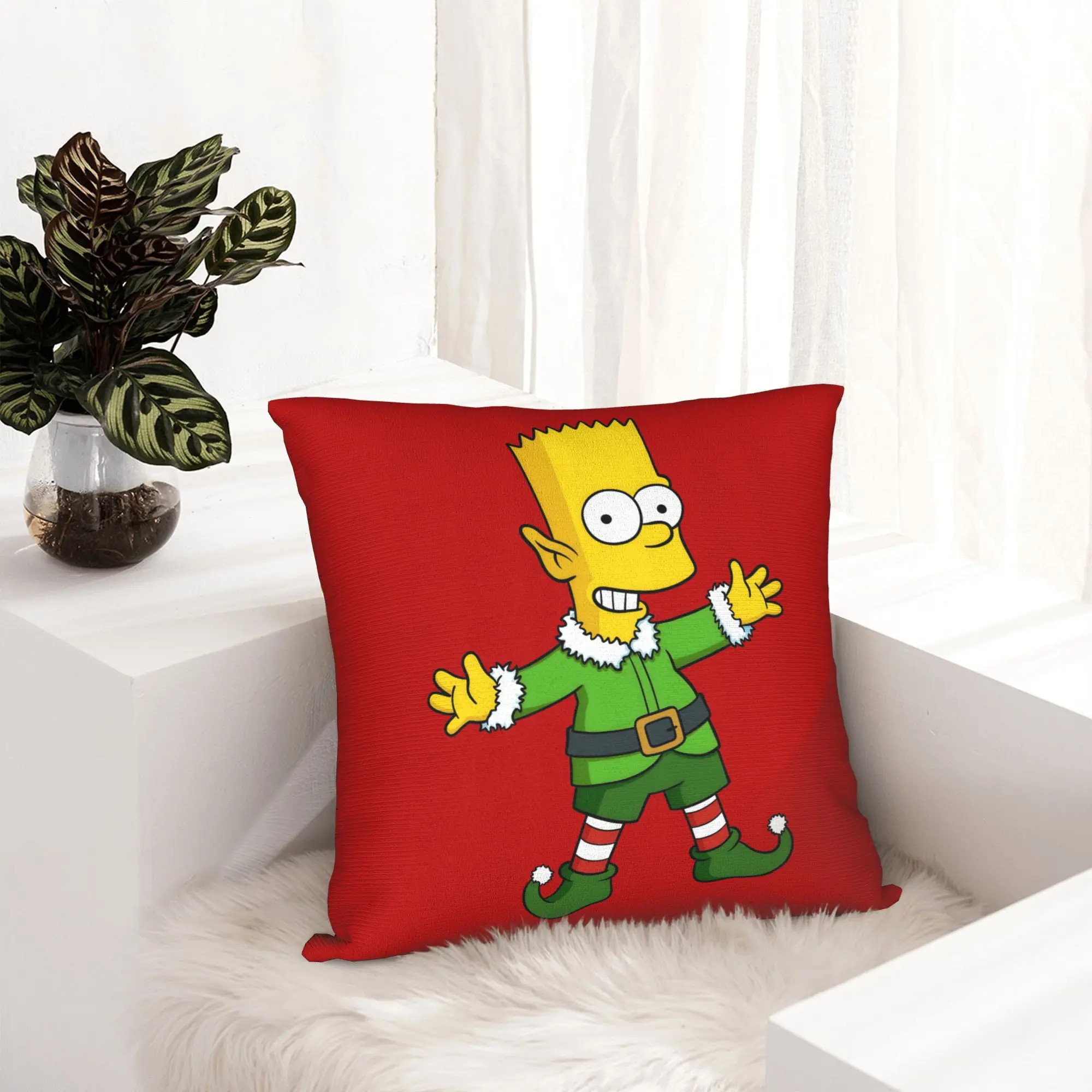 Cartoon S-Simpsons Christmas Pillowcase Printed Polyester Cushion Cover Decorative  Throw Pillow Case Cover Car Square 45X45cm