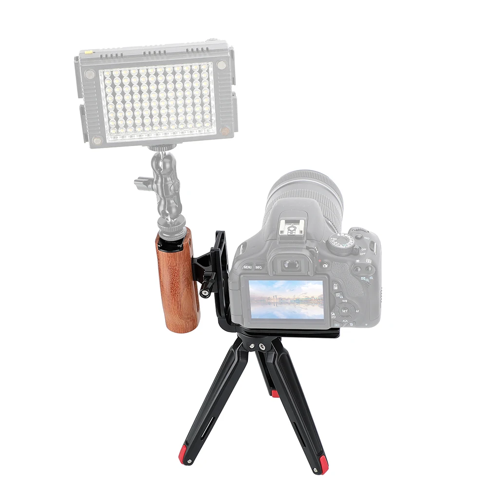 Kayulin ARCA piastra di base a sgancio rapido L con impugnatura in legno (lato sinistro) con Mini treppiede e vite filettata 1/4 per kit fotocamera