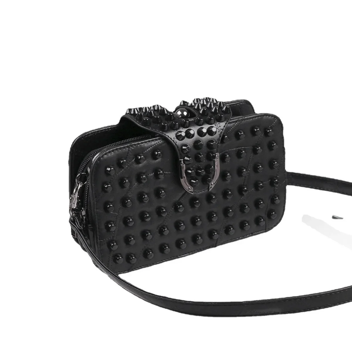

​​Studded Backpack Purse Women Multi Layer Compartment Tech Edgy Rocker Style Gym to Concert Transition Water Bottle Holder