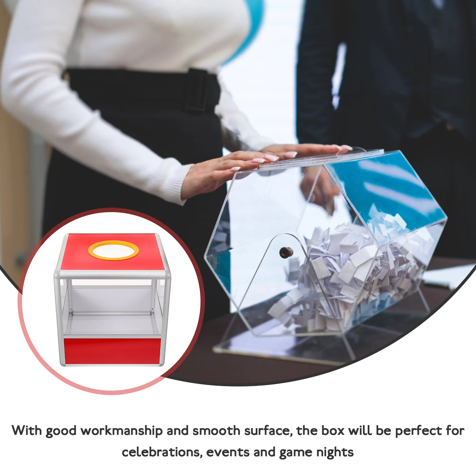 

Clear Square Raffle Box Metal Acrylic Material Portable Lottery Ticket Holder For Party Meeting Annual Event Donation