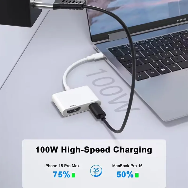 2-IN-1 USB C L إلى HDMI محول آيفون 15 برو نوع C الرقمية AV محول 4K مزامنة موصل الشاشة آيفون إلى HDTV العارض