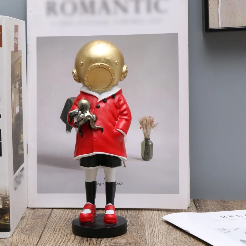 Modern Bronze Banksy Deep Sea Decoration, Graffiti Master Diver Solitude and Communication Sculpture Decoration, Home Life