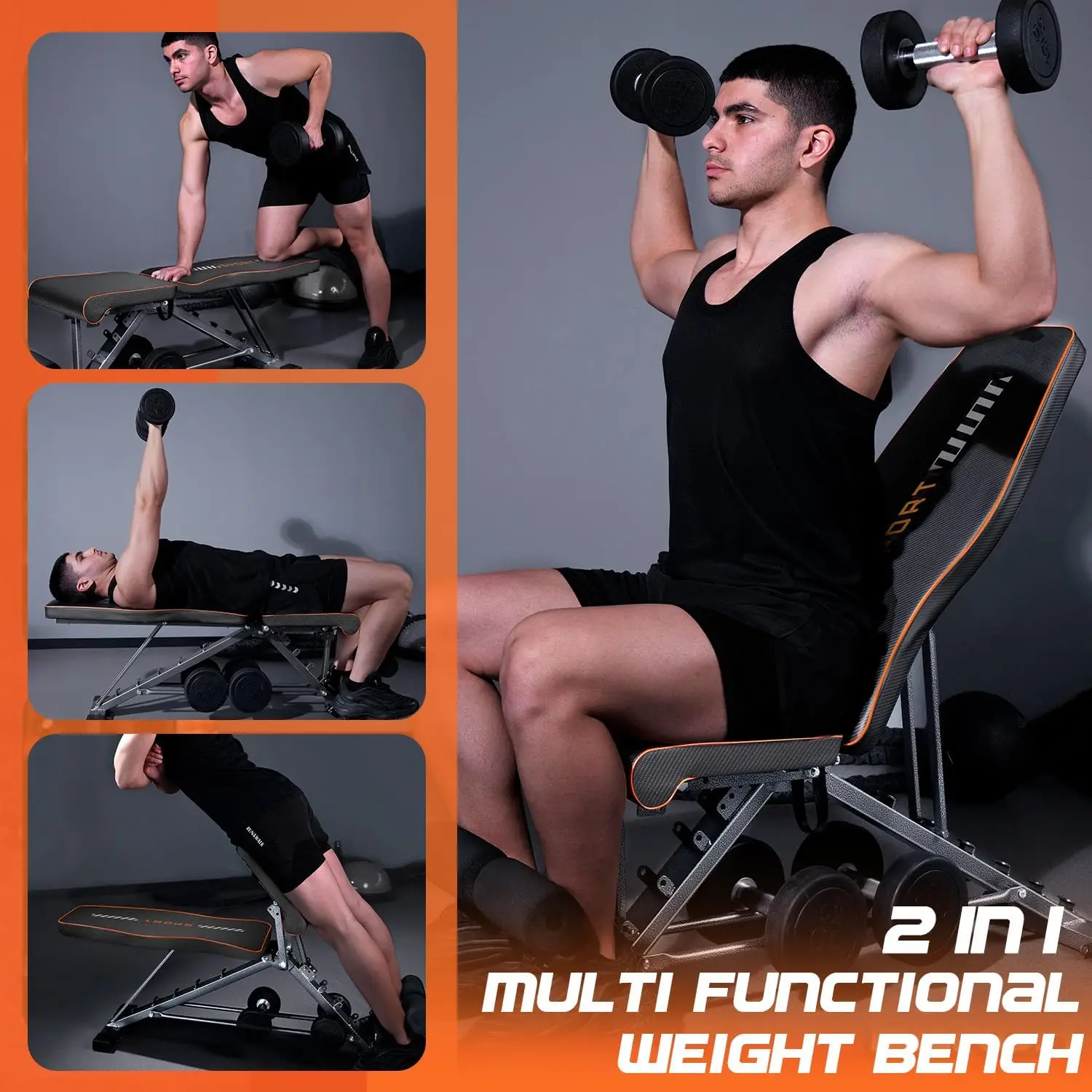 2 in 1 Workout Bench Roman Chair, Adjustable Weight Bench for Home Gym Strength Training Bench for Full Body