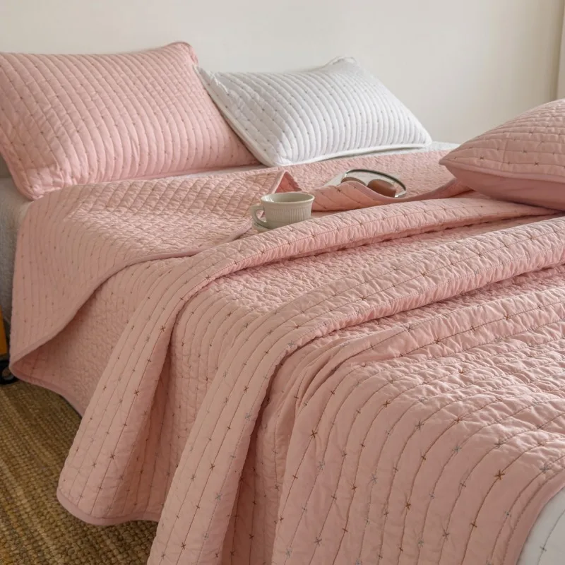 New Cotton Pure Cotton Rice Grain Embroidery Solid Color Household Bed Cover Single Piece, No Pillowcase